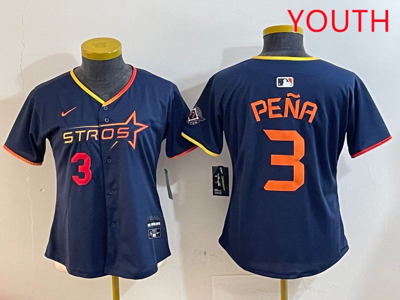 Youth Houston Astros #3 Pena Drak Blue Three generations Joint Name 2025 Nike MLB Jersey style 4101->youth mlb jersey->Youth Jersey
